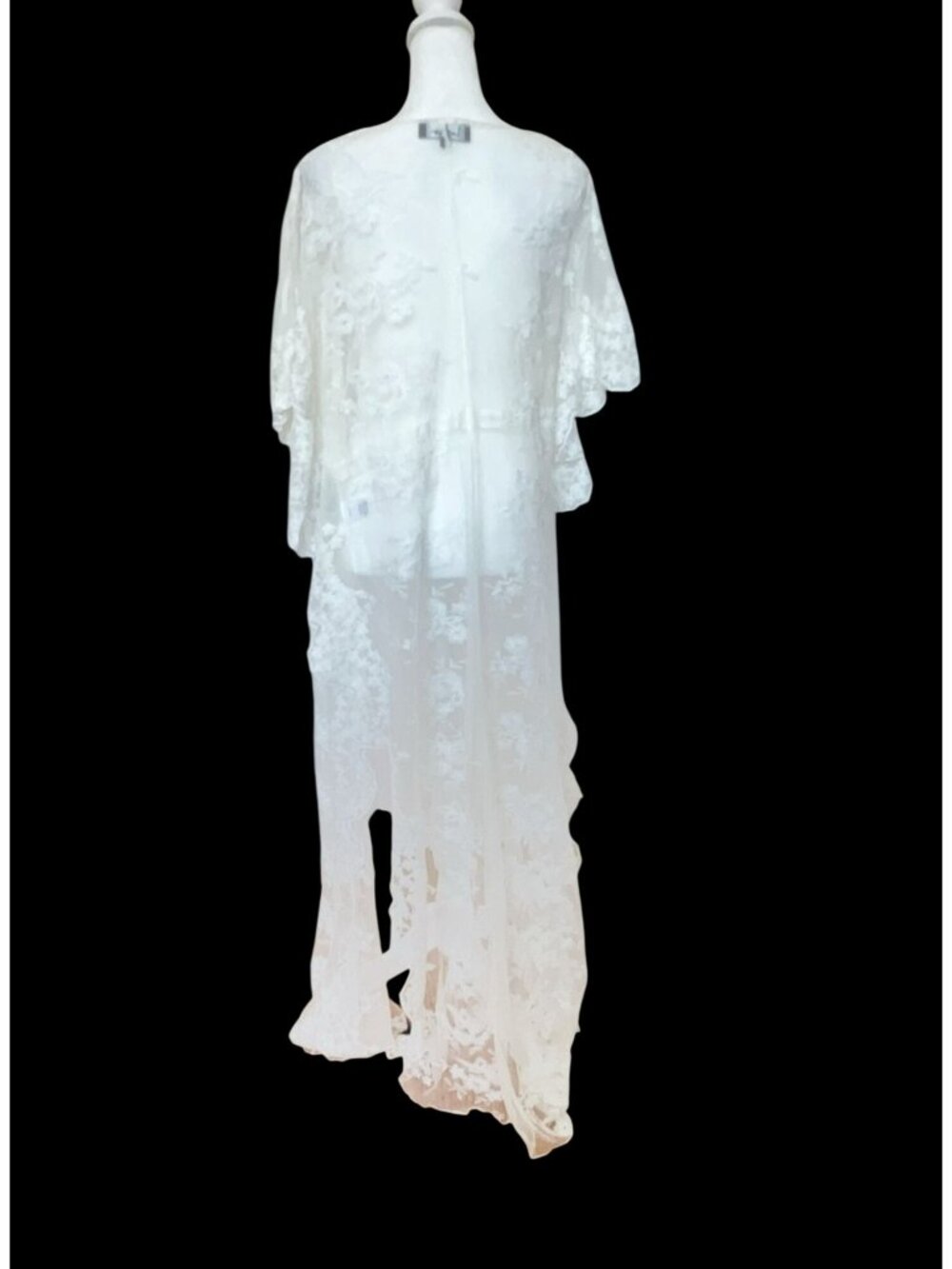 Lulus Sz XS Sheer White Lace Duster Kimono Floral NWT Ethereal Fairy Bridal - Picture 4 of 14